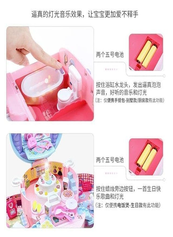 RABJET Kids Dollhouse Playset Portable Dollhouse Toy Girls Pretend Playhouse with Furniture & Figures 2 in 1 Playhouse Set Birthday Gifts for Age 3-6 Year Old Kindergarten Toddlers Preschoolers - Image 3